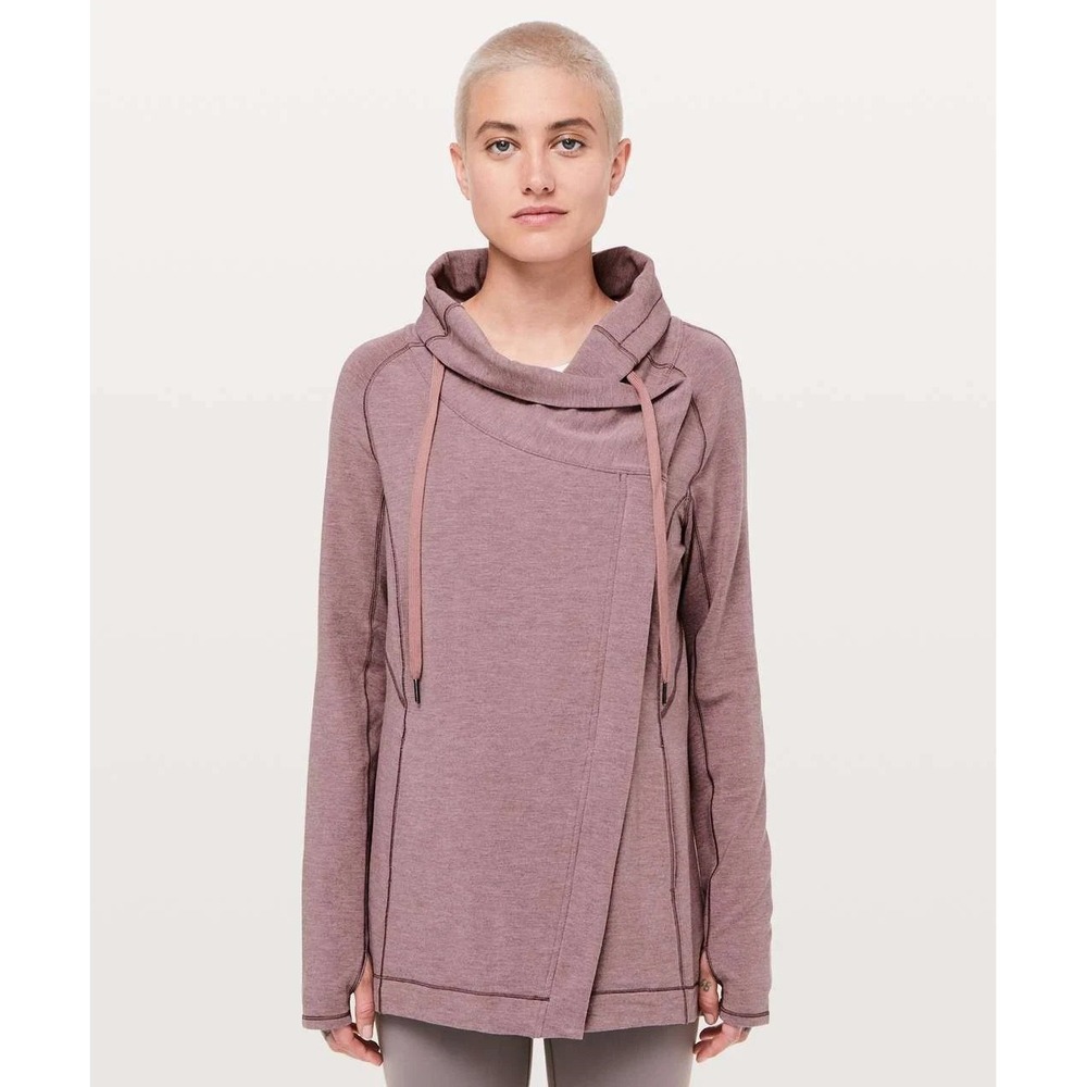 LULULEMON Coast Easy Wrap Jacket 6 Heathered Misty Merlot Modal Cowl Thumbholes